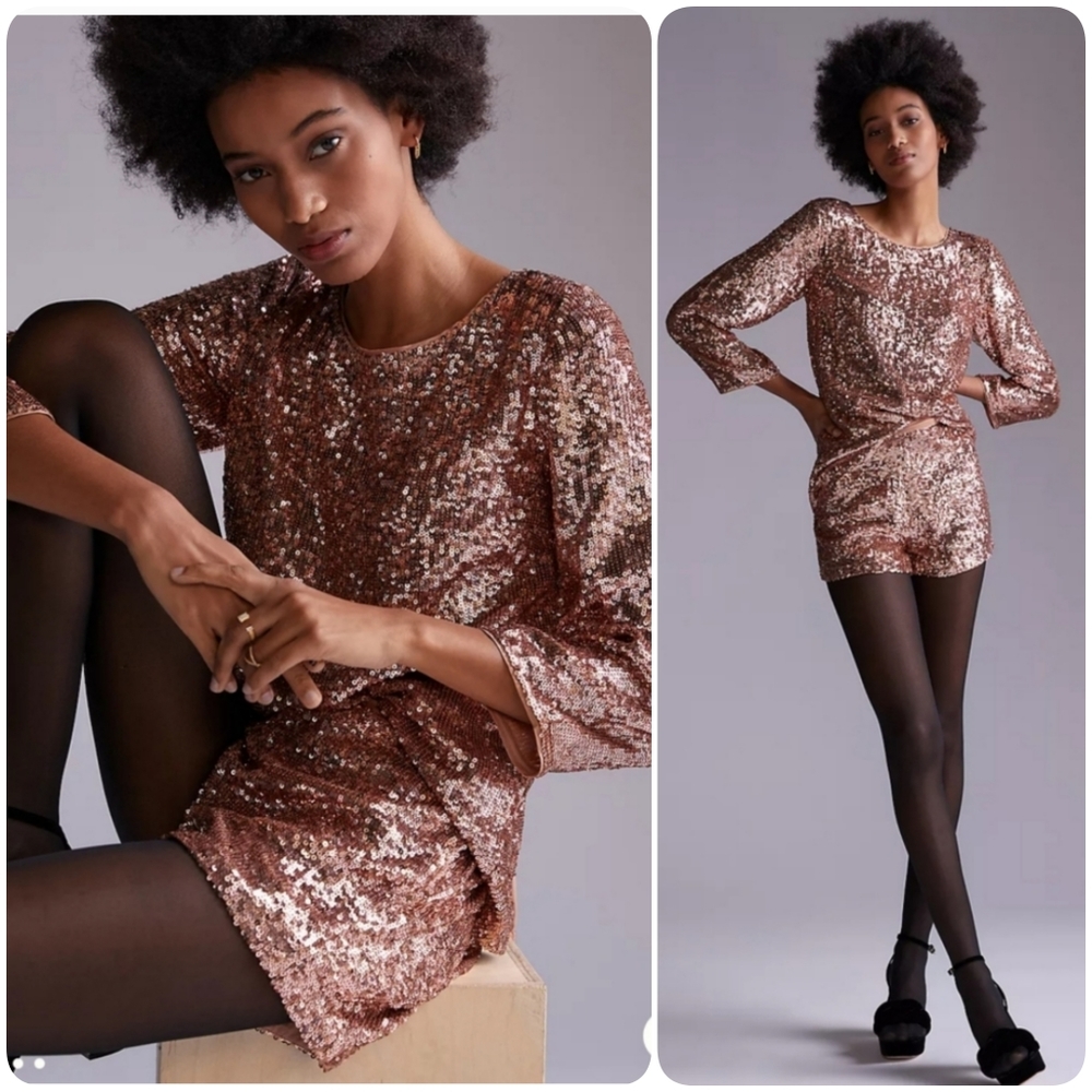 Anthro two piece sequin short set